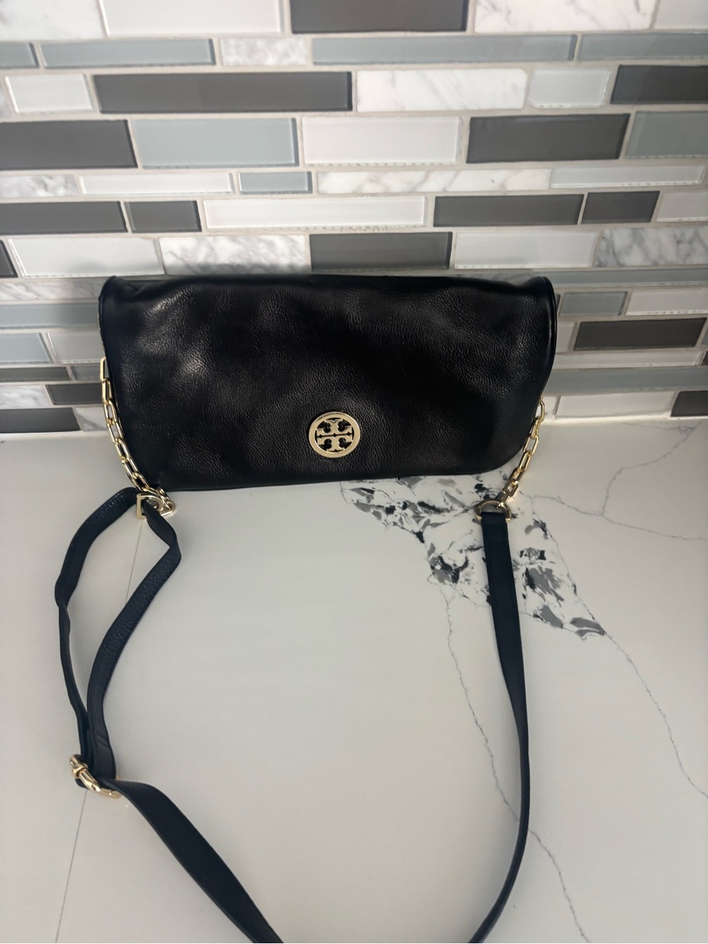 Tory Burch Black Leather Chain-Accent Crossbody